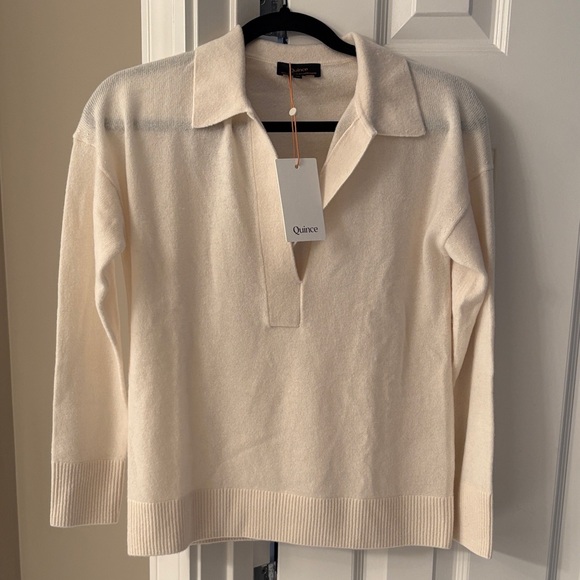 Quince Sweaters - NEW NWT Quince Women's Mongolian Cashmere V-Neck Collared Ivory Cream Sweater